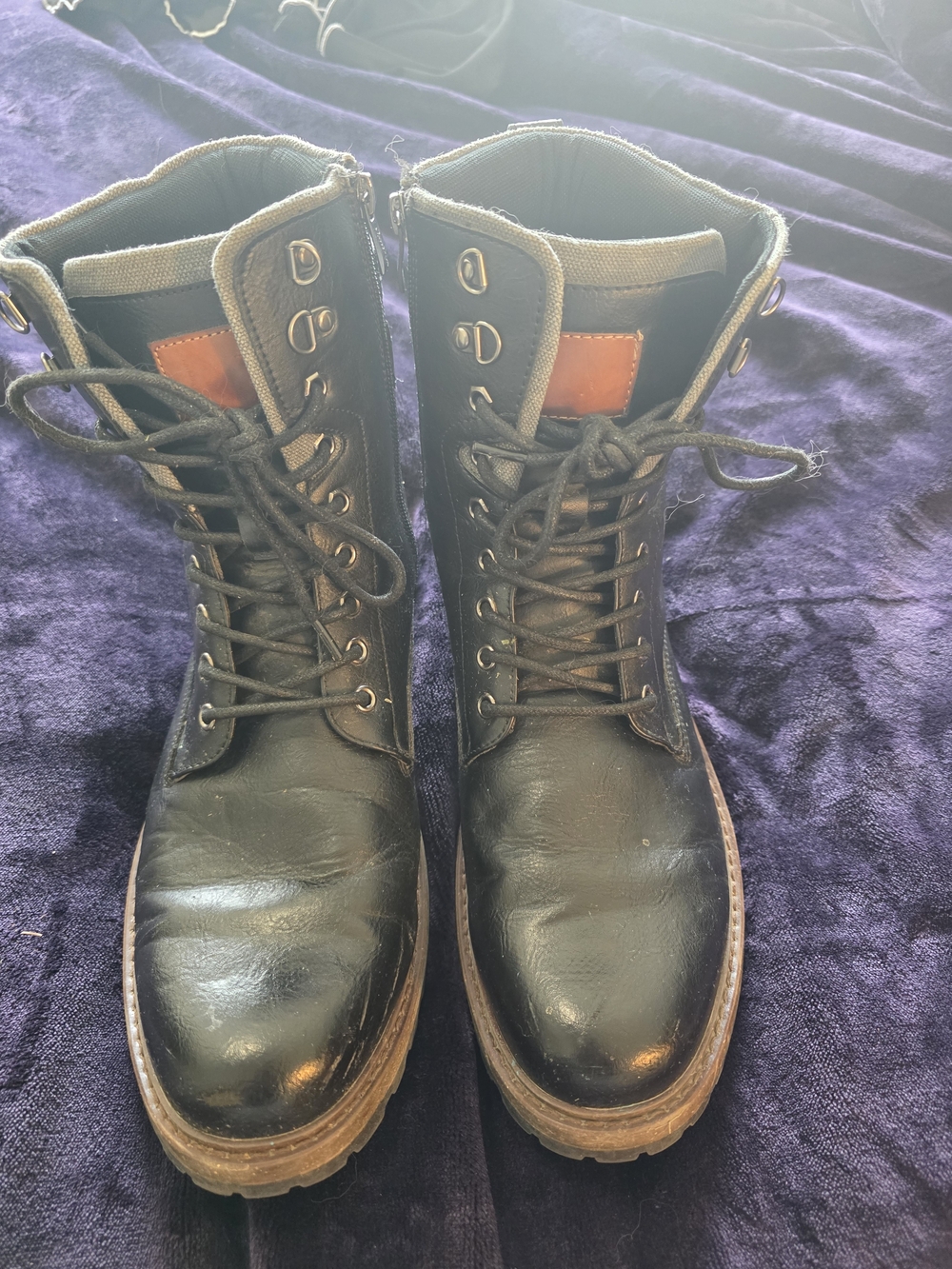 Jousen Men's Black Leather Lace-Up Combat Boots – Size 11 – Excellent Condition